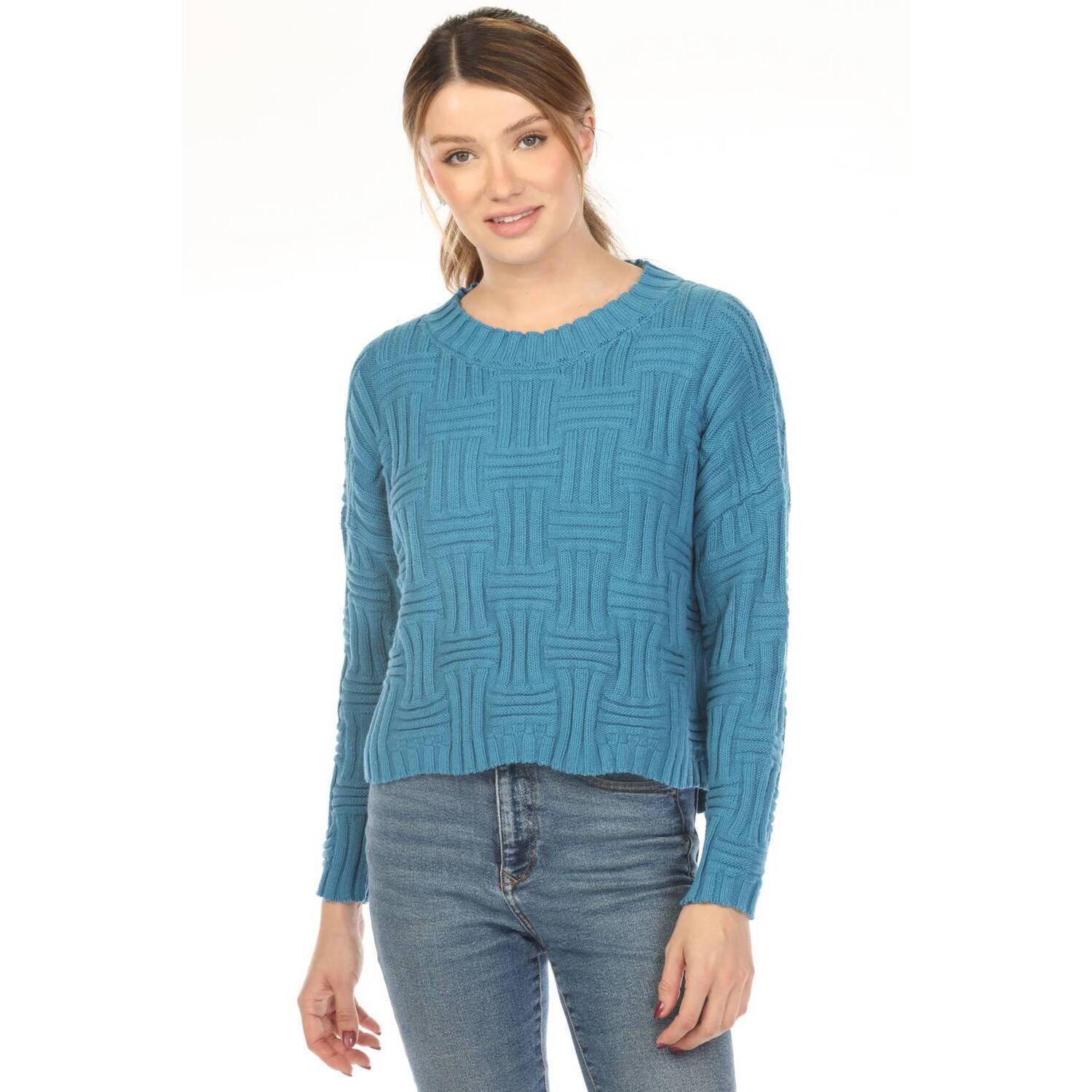 New Planet By Lauren G. Crew Neck Sweater Top In Lake